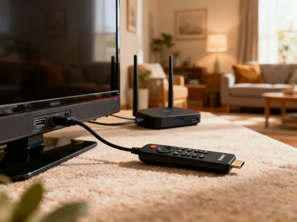 Przystawka streamingowa podłączona do starszego telewizora przez HDMI
